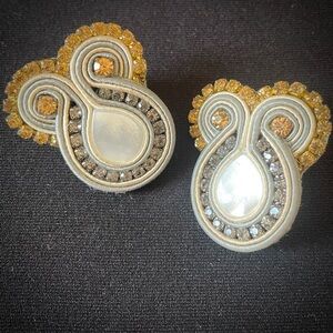 Soutache Earrings- Rhinestones & Mother of Pearl